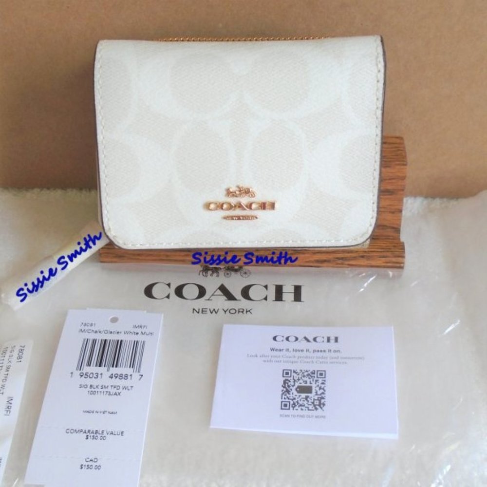 NWT Coach Small Tri Fold Wallet in Colorblock Signature Canvas